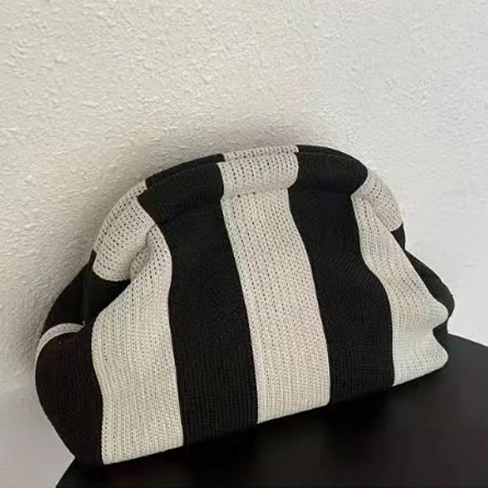 Summer Beach Bag Clutch Purses for Women Woven Crochet Handbags Dumpling Hobo Ruched Purses Colorblock Bag Bohemian Knit Clutch