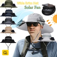 Foldable Headgear Large Size Quick Dry Bucket Hat with Solar Powered Fan USB Charging Sun Hat for Men Women Outdoor Sunhat Wear
