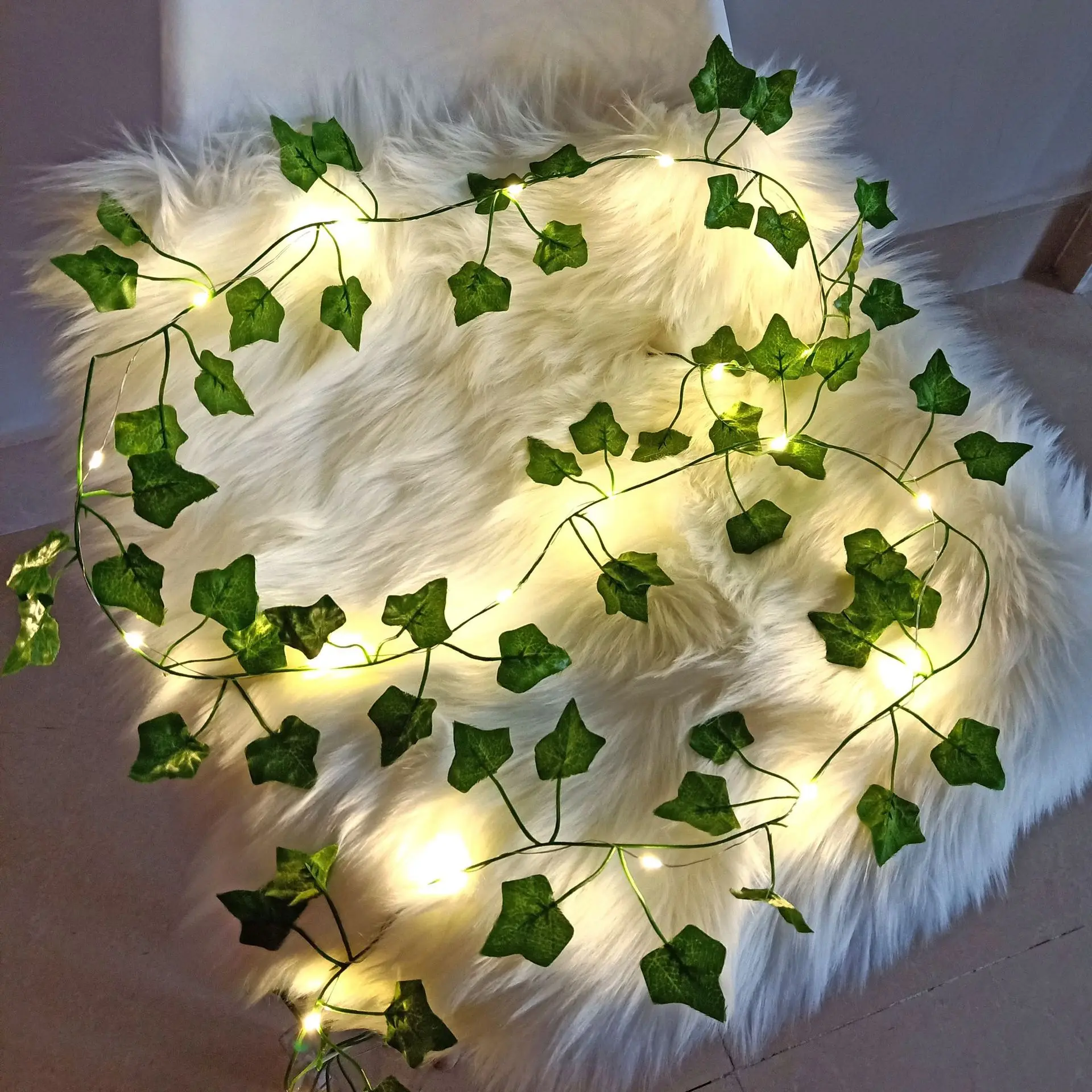 2Meter Silk Fake Green Leaf Ivy Vine with LED Lights String for Home