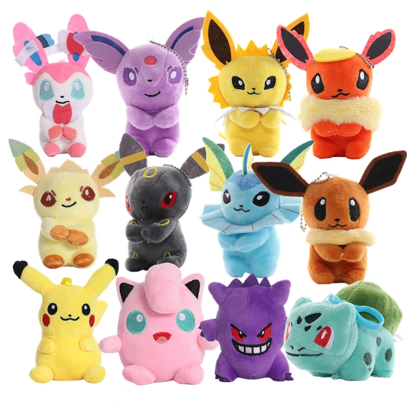 10-14cm Pokemon Stuffed Plush Toys Pikachu Gengar Umbreon Sylveon Snorlax Cartoon Anime Figure Cute Dolls Key Pendant Baby Gifts