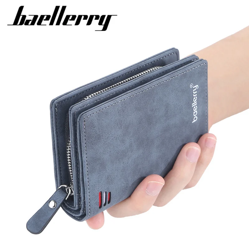 Men's Short Zippered Wallet Multi Card Slots Matte Leather