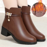 New Women's Boots Fashion Soft Leather Ankle Short Boot Wool Plush Platform Snow Boots for Women Winter Cotton Shoes - Image 6