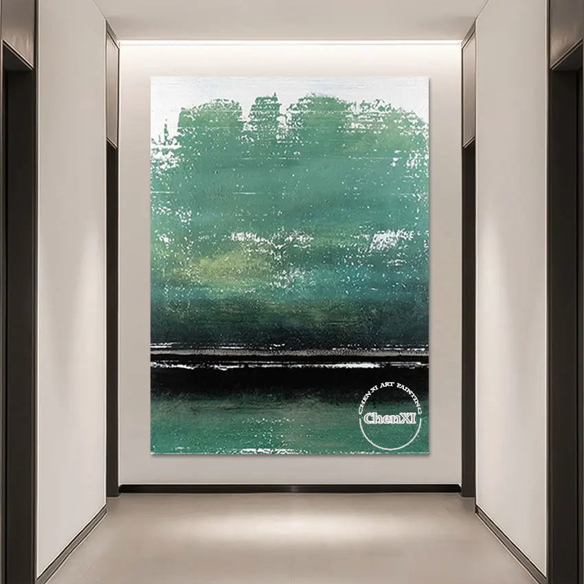 

100% Hand Painted Abstract Wall Poster Green Design Oil Painting Hotel Decoration Canvas Art Large Size Wall Hangings Artwork