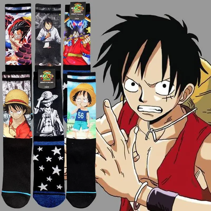 

One Piece Luffy Chopper Sanji Roronoa Zoro men's and women's new Japanese personality creative cartoon printed mid-calf socks