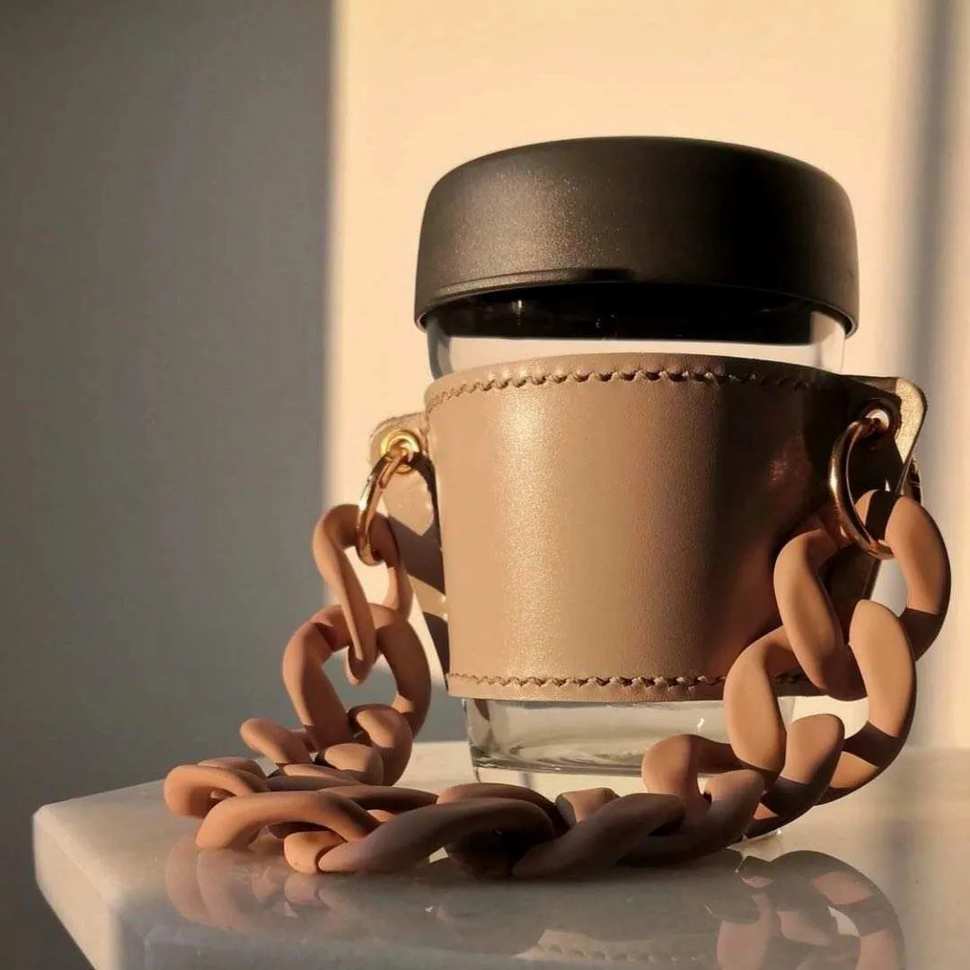 

PU Leather Portable Glass Cup Holder Milk Tea Cup Holder Detachable Chain Coffee Cup Outer Packaging Leather Case