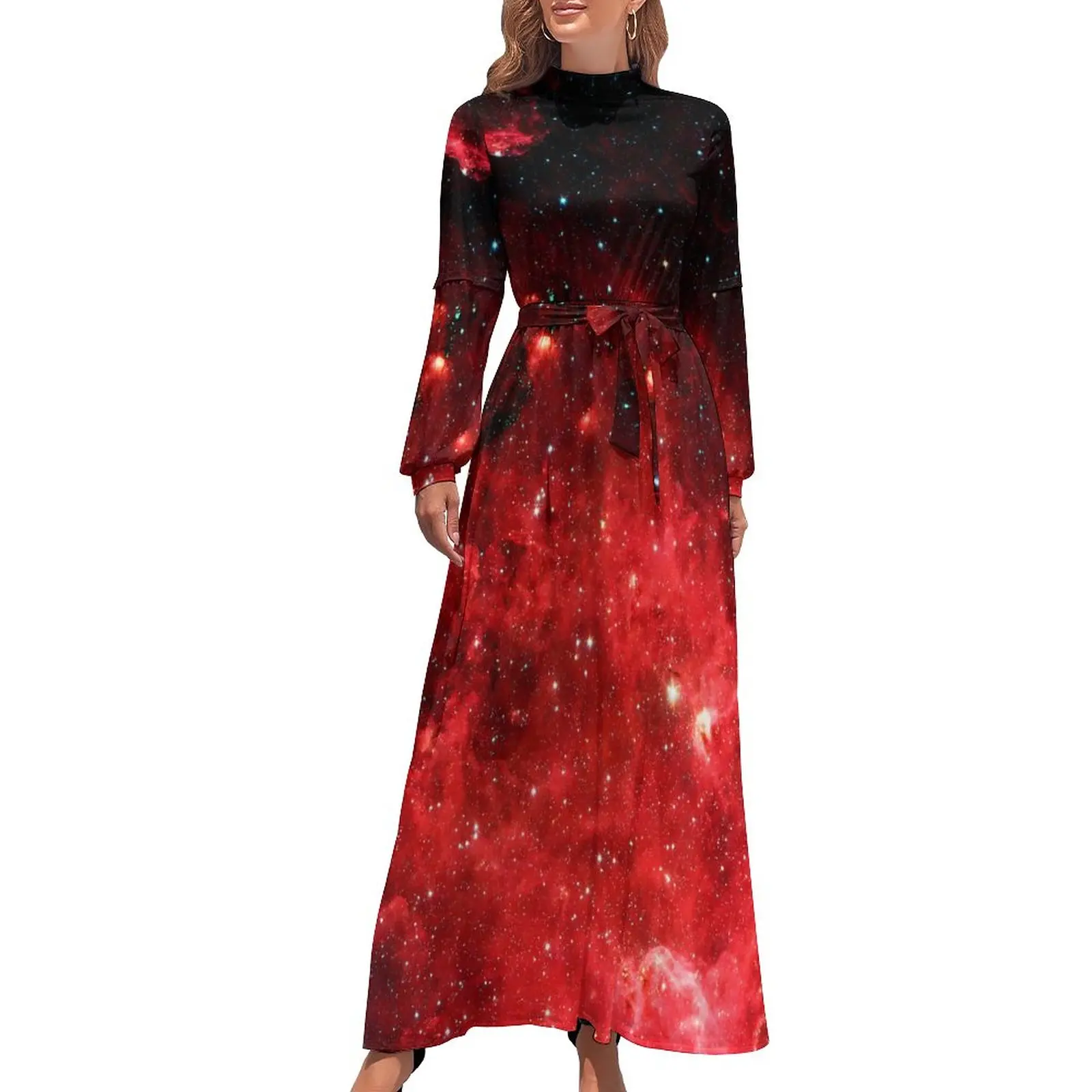 

Платье-макси с длинным рукавом и высокой талией, в богемном стиле