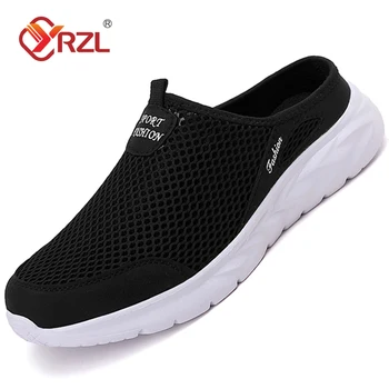 YRZL Mens Half Slippers Summer Breathable Mesh Mens Shoes Outdoor Casual Walking Shoes Large Flat Light Mesh Slippers Sandals 1