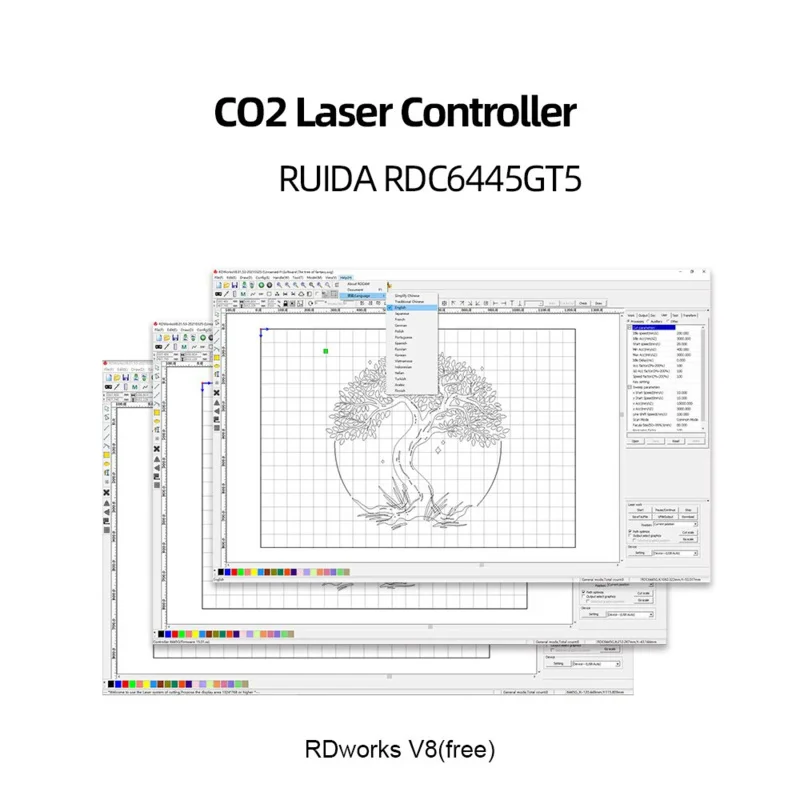 Ruida Controller 6445GT Touch Screen Color for Co2 Laser Engraving Cutting Machine touch screen, 5-7-inch optional
