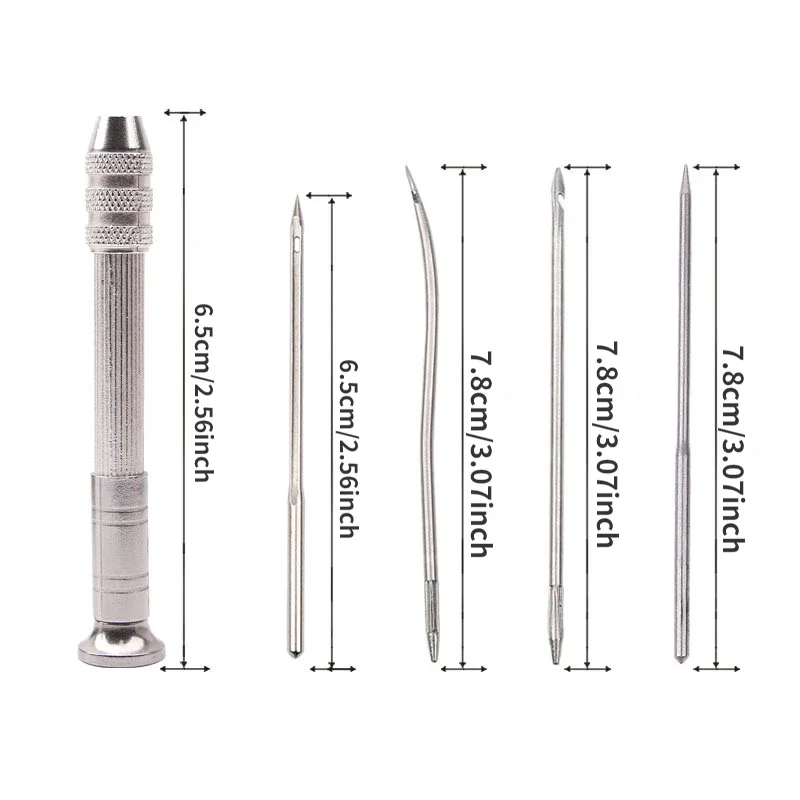 5Pcs/set Leather Sewing Kit Replaceable Needle with Awl Handle Set DIY Leathercraft Shoes Repair Tools Punch Stitching Needles