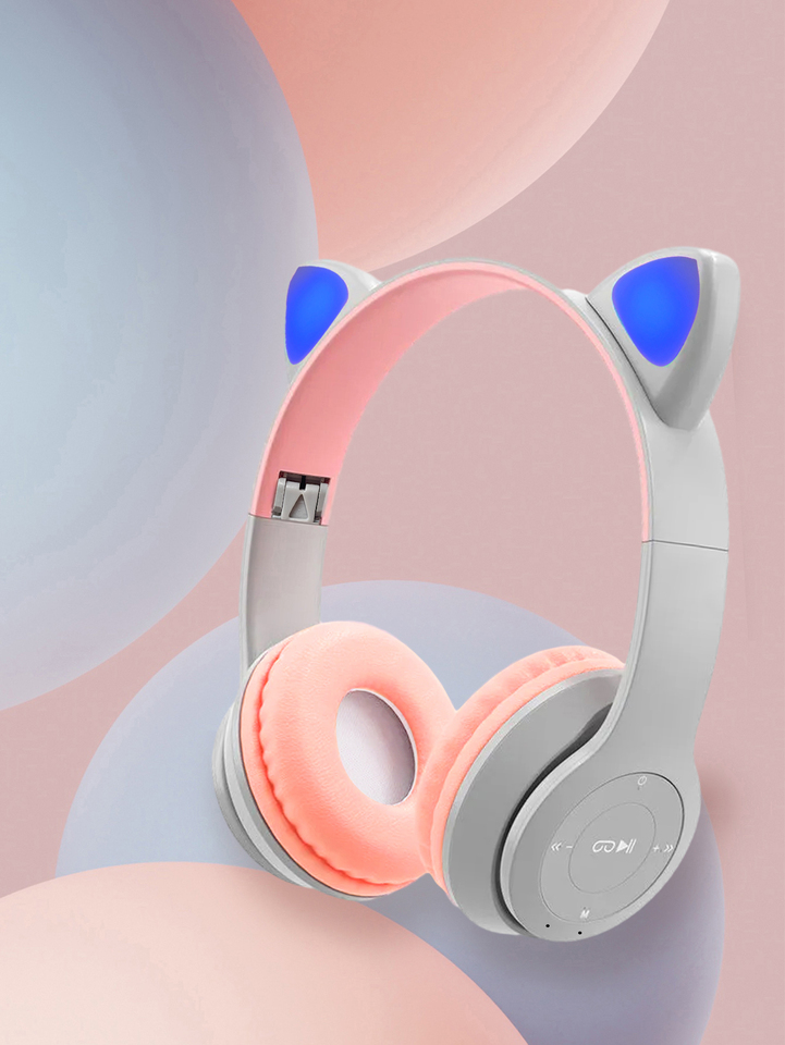 Wireless over-ear headphones, Jerry 5.0 upgraded, high battery life and low latency, Sparkling cat-ear Bluetooth headphones
