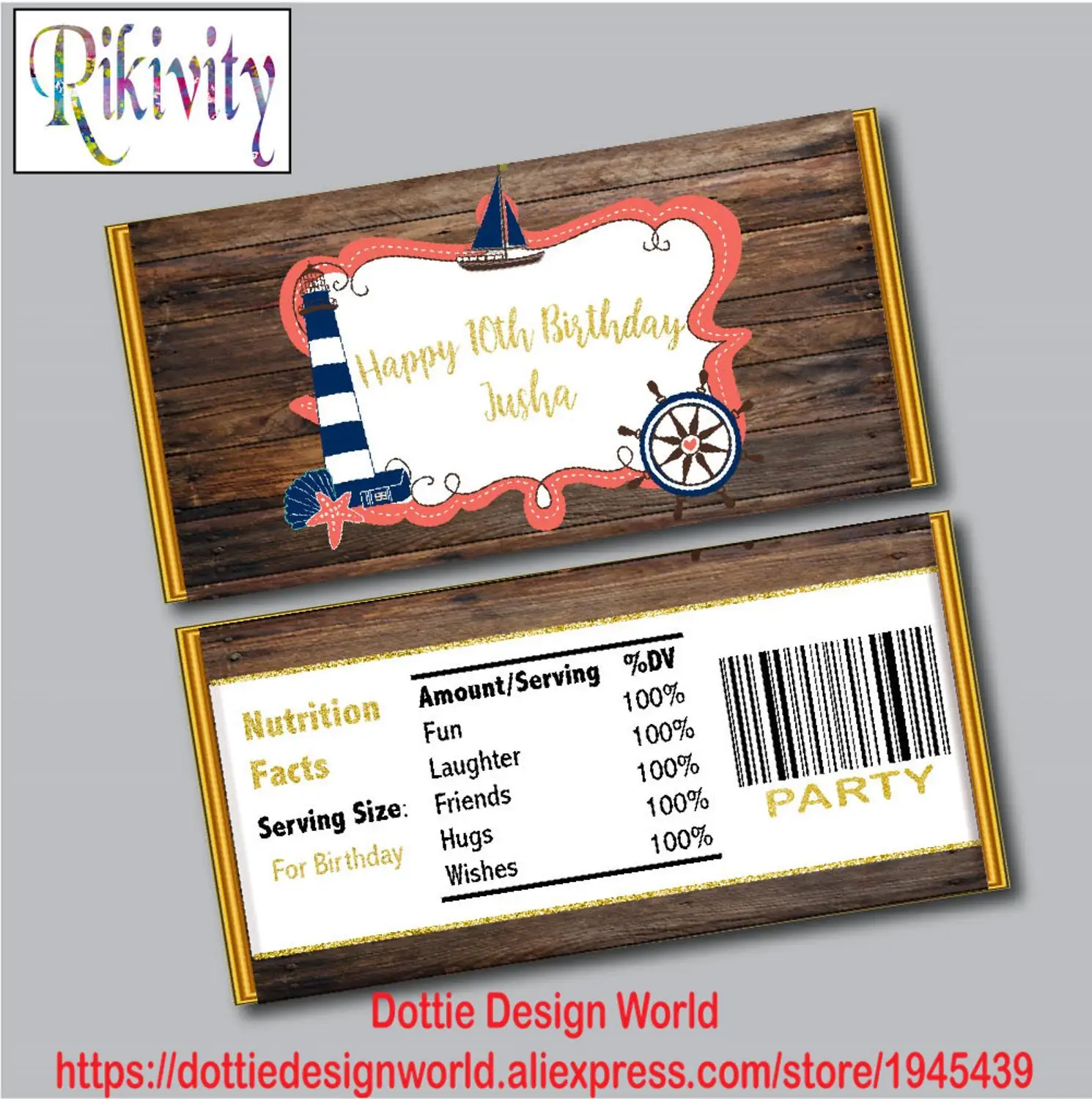 Nautica Kinder Bueno Hershey M & M'S Chocolate Candy Wrapper Sticker Etichetta Bottiglia D'Acqua Natale Baby Shower Decorazione Di Nozze