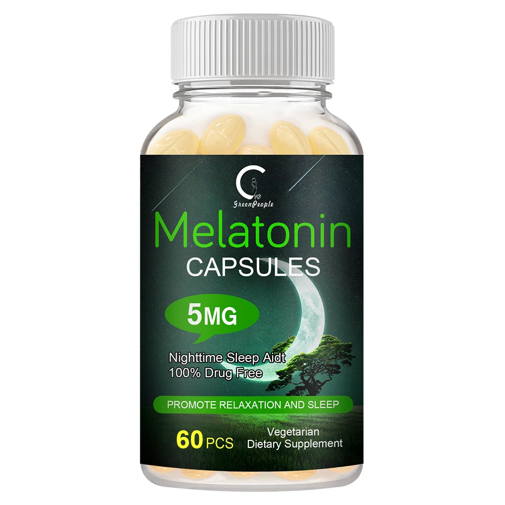 Greenpeople 60pcs 5Mg Melatonin Capsules Vitamin B6 Help Deep Sleep Save Insomnia Improve For Adult Face Health |