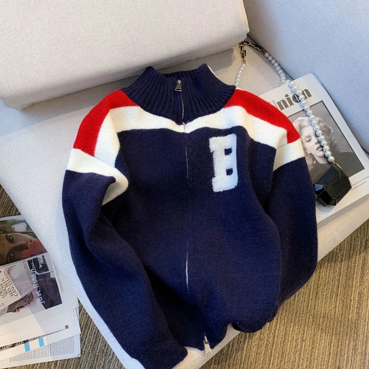 Knitted Cardigan Men Winter Stand-up Collar Large Size Long-sleeved Jacket