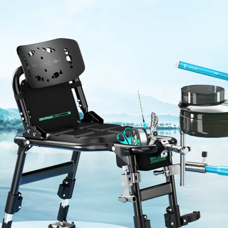 Outdoor Fishing Chair,Portable Fishing Kit, U-Shaped Chair with Sunshade,Heavy Duty for Wild Fishing, Adjustable Reclining