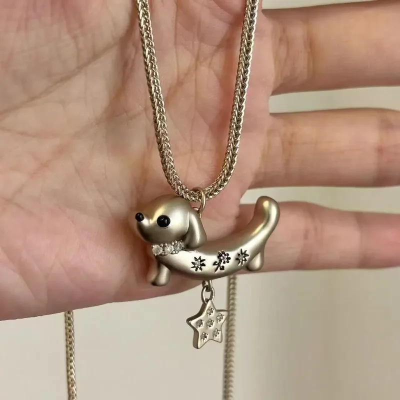 Adorable Cartoon Dog Necklaces for Women Cute Animal Star Pendant Clavicle Chain Goth Y2K Girl Jewelry Accessories Gifts