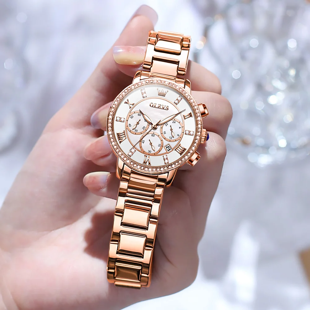 New OLEVS Luxury Women Watch Top Brand Fashion Waterproof Stainless Steel Ladies Quartz Wristwatch Montre Femme Beautiful