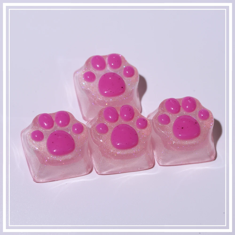 Purple Translucent Cat Paw Anime Keycap with Backlit RGB - Cute Kawaii Pink Cyan Custom ESC & WASD Cap