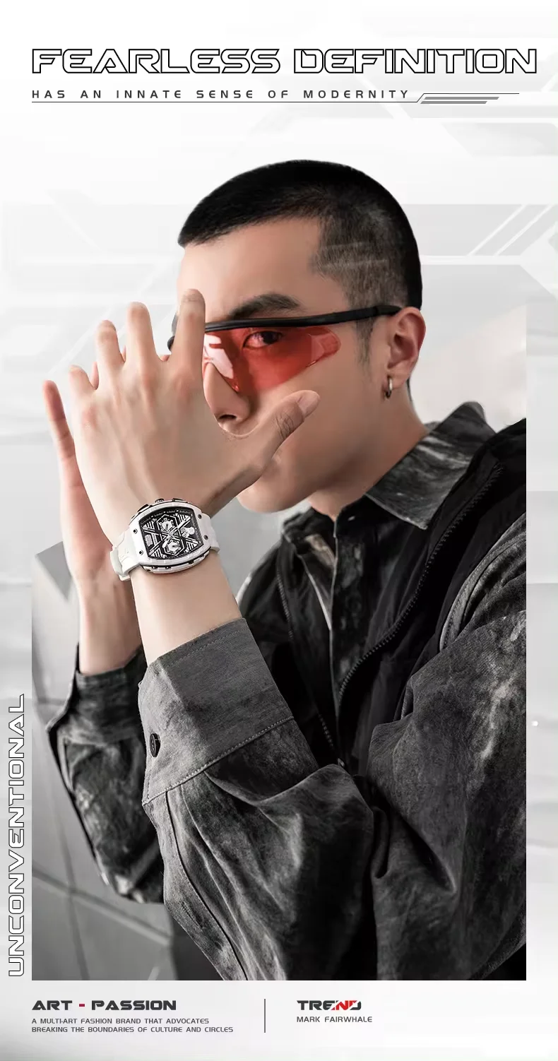 Mark Fairwhale Luxury Watches Mens Automatic Date Sports Silicone Quartz Clock Fashion Waterproof Tonneau Mille Wrist Watch 2023