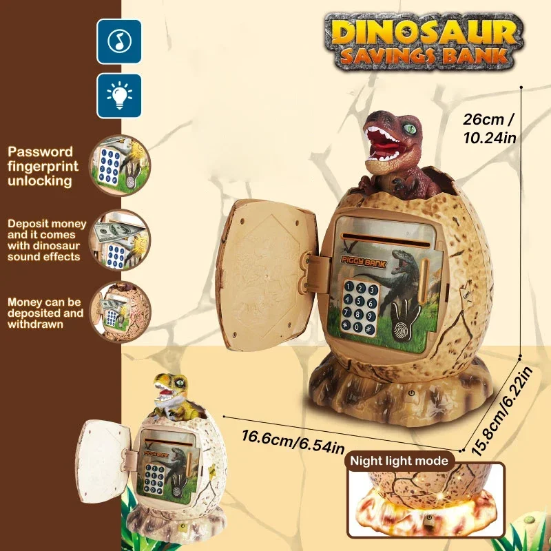 Dinosaur Egg Piggy Bank Money Box Fingerprint Password with Music Light Electronic ATM Cash Coin Box Play House Toys for Kids 5