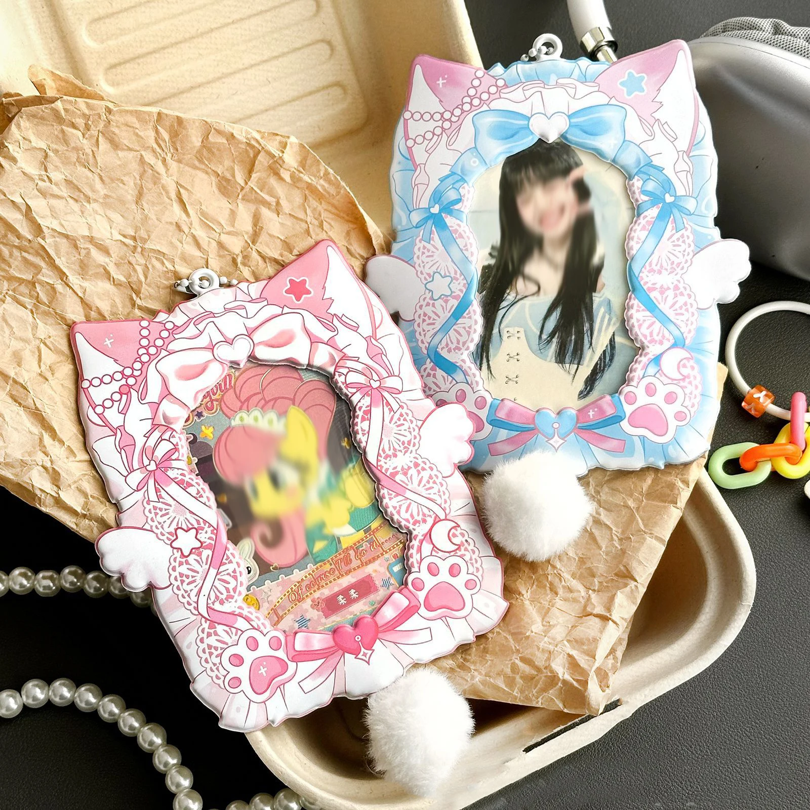 Kpop Photocard Holder with Keychain Y2K Kawaii Bow Photo Card Sleeves ID Badge Holder Card Protector 5