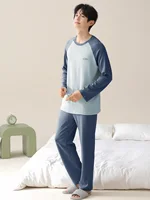 Vêtements de nuit pour hommes, 100% coton, manches longues, quatre saisons, grande taille, ensemble de costume de maison en pur coton pour adolescents pour la chaleur 5