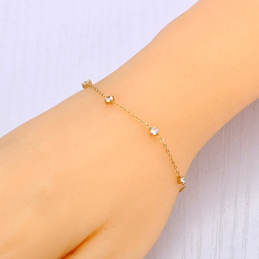 JeeMango Klassische kleine, zierliche Armbänder mit Zirkonia-Kette für Damen, 18 Karat vergoldeter Edelstahl, Hochzeitsschmuck B24059 – Detail 7