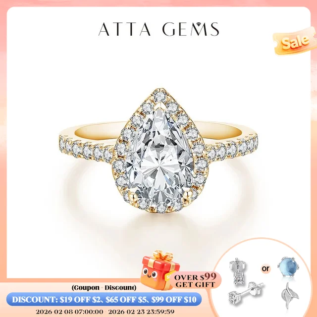 ATTAGEMS Pear Cut 2.0CT D Color VVS1 Luxury Moissanite Ring Real 925 Sterling Silver for Women Engagement Wedding Jewelry Gift 1