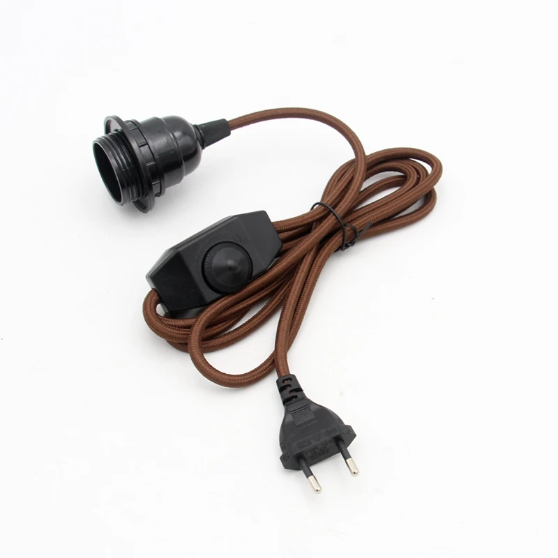 AC 220V EU Plug  Power Cords Textile Covered Cable With Dimmer Switch E27 Threaded Bulb Lamp Holder Ring For Hanging Light 6