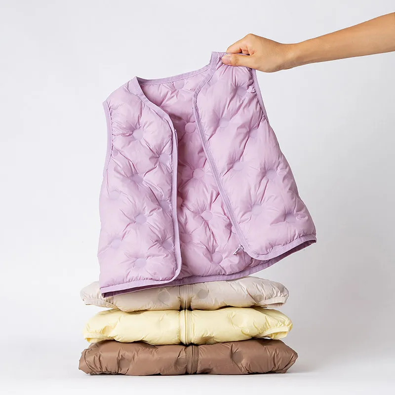 

2023 New Autumn Winter Baby Kids Waistcoat Boys Children Seamless 90% White Duck Down Vest Jackets Girls Puffer Collarless Liner