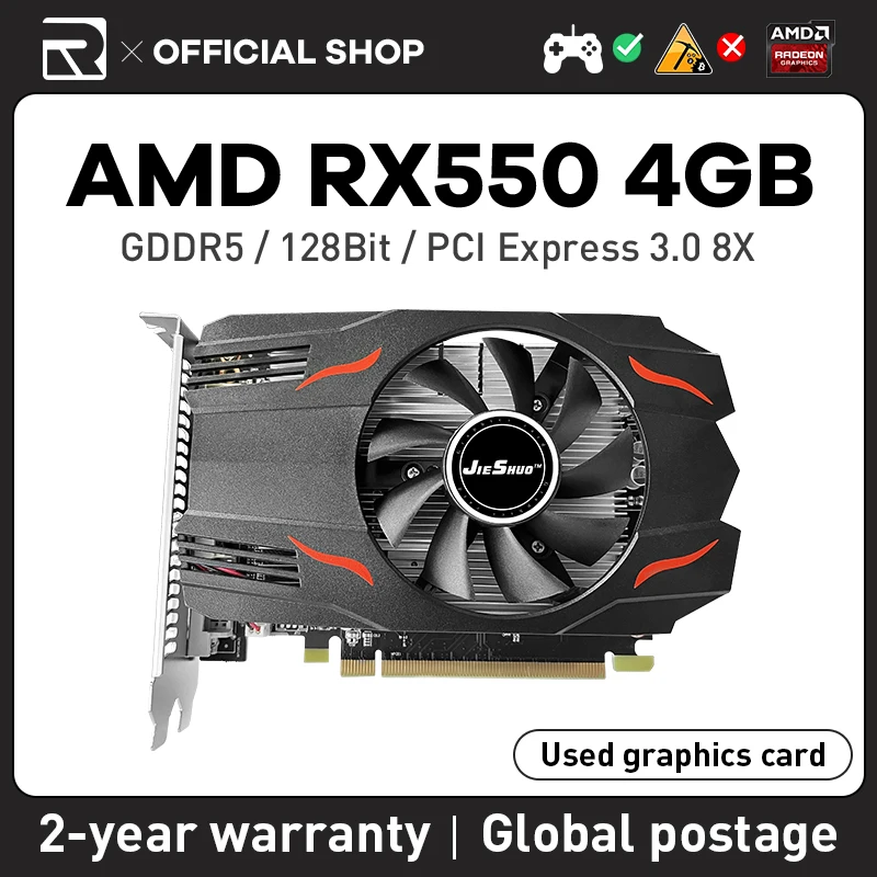 

AMD RX 550 4GB JIESHUO Radeon Graphics Card rx 550 4g GDDR5 128bit HDMI DP DVI-D RX550 Video Card Support Desktop Gaming 4.8