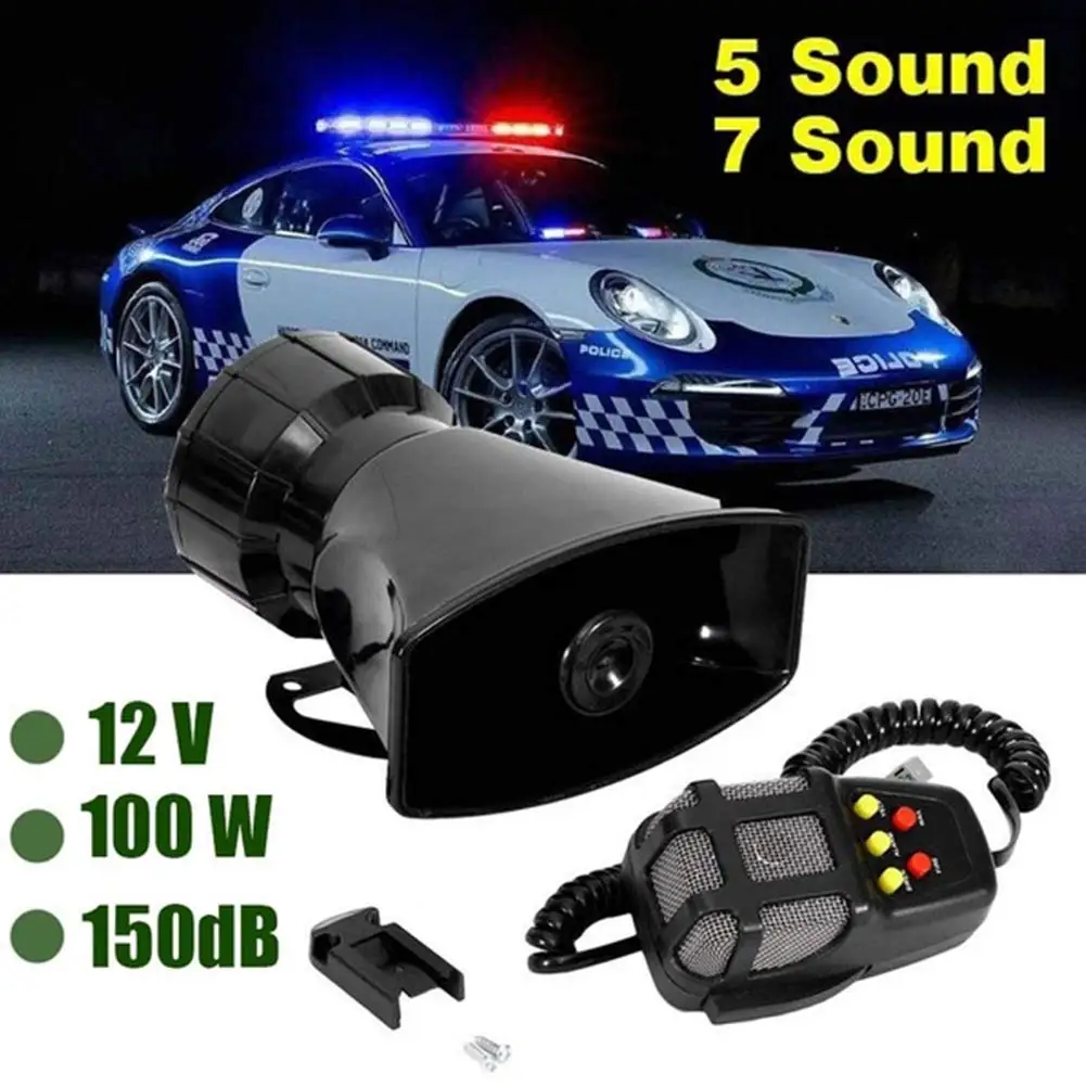 

7-Sound Loud Car Warning Alarm Police Fire Siren Air Horn PA Speaker 12V 100W