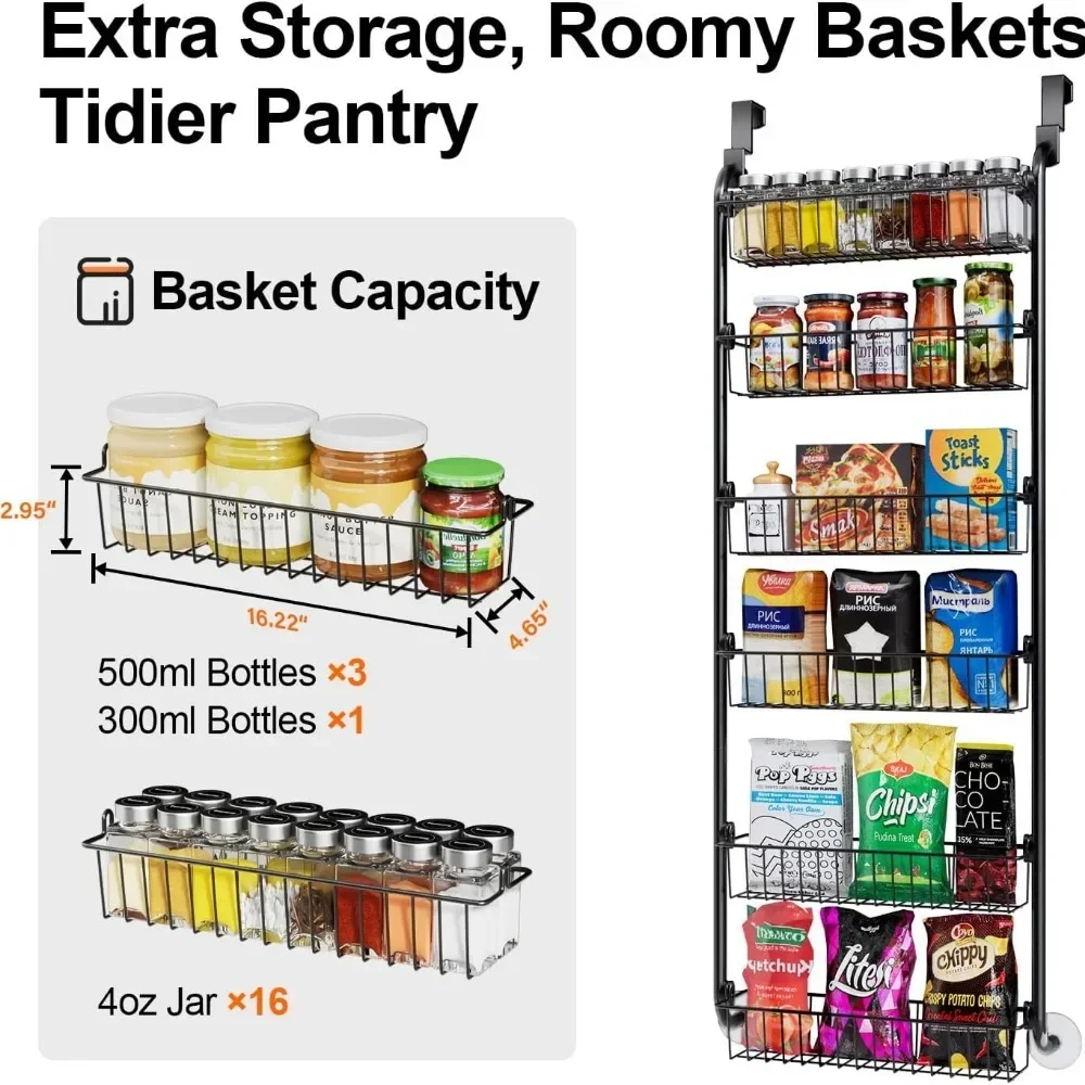 Storage Rack Over The Door Kitchen Bedroom Organizer Wall Hanging Basket Heavy-Duty Metal Multifunctional The Door Shelf Behind