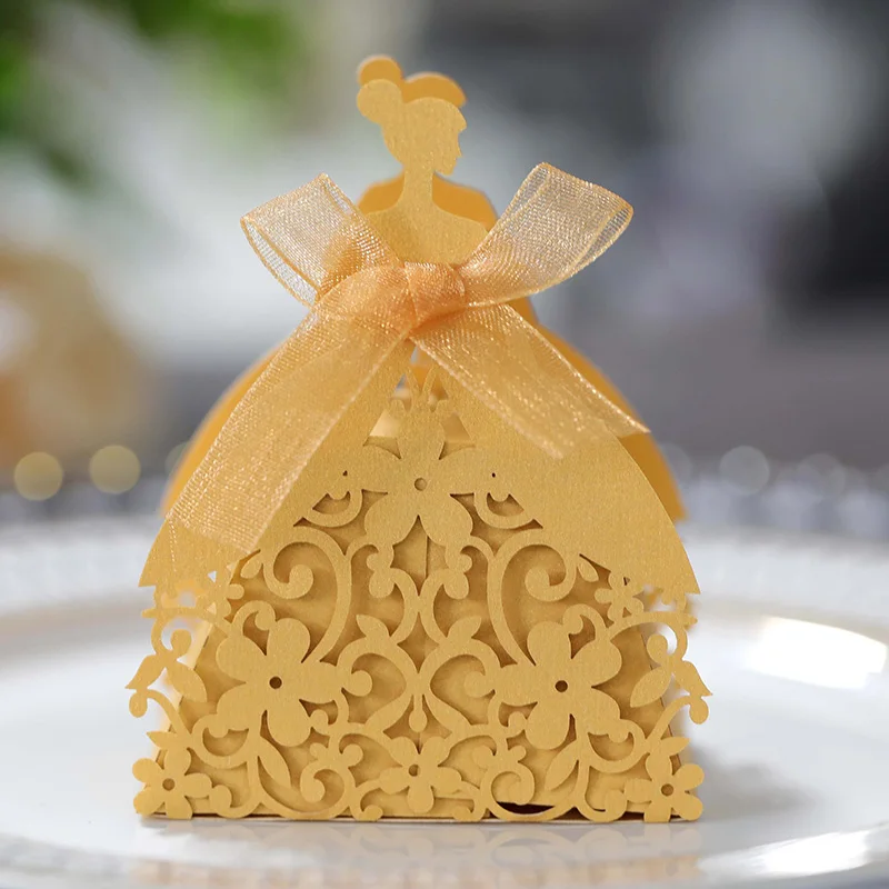 Laser Cut Pearl Paper Gift Boxes with Ribbon – Elegant Candy Chocolate Packaging for We... - SKU GBR17058 - UGI Packaging