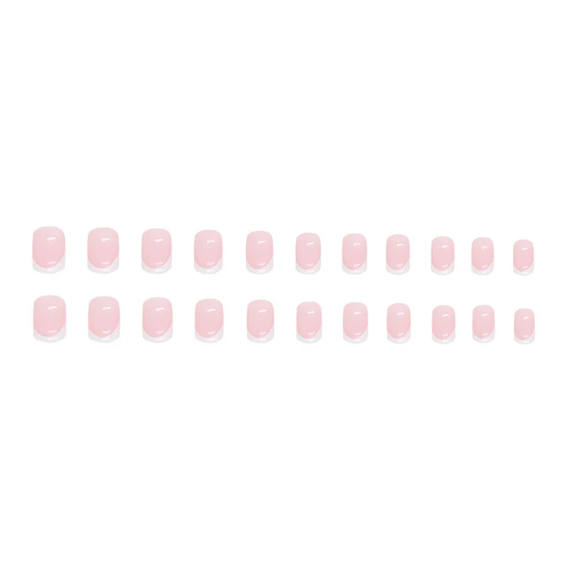 Simple French Press on Fake Nails Pink Gradient Glossy Artificial Finger Manicure Reusable for Women 24 Pcs fake nails