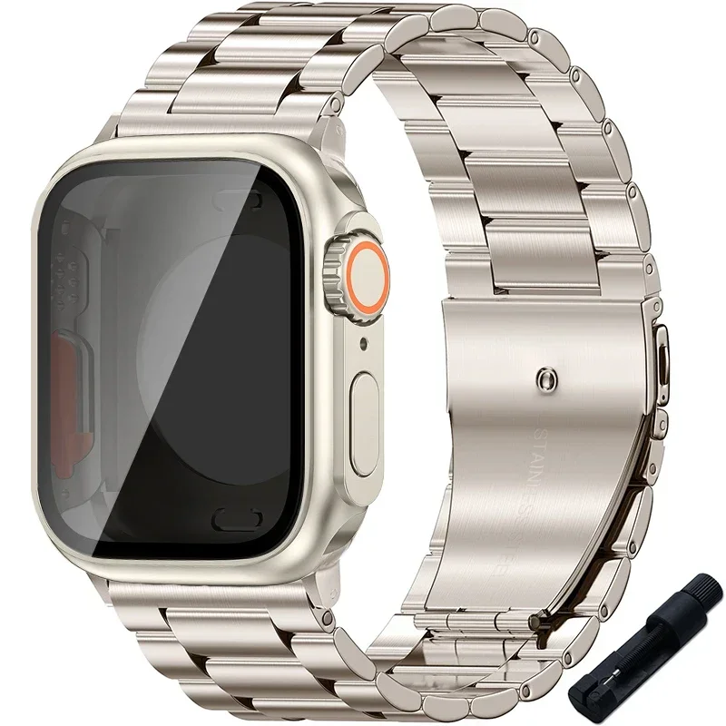 Sleek Stainless Steel Watch Band with Protective Ultra Bumper Cover