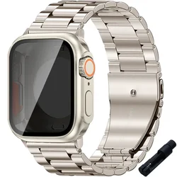 Sleek Stainless Steel Watch Band with Protective Ultra Bumper Cover - Series 456 SE 44MM (Starlight - Star Case1)