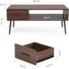 Coffee Table, Mid Century Modern Center Table for Living Room with Storage, Walnut Tea Table with Drawer, Open Storage Shelf 4