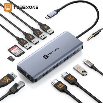 TOBENONE USB C 도킹 스테이션 트리플 디스플레이 허브 노트북 독, 델, HP, 레노버 노트북 2 HDMI DP 기가비트 이더넷 SD, TF USB3.0