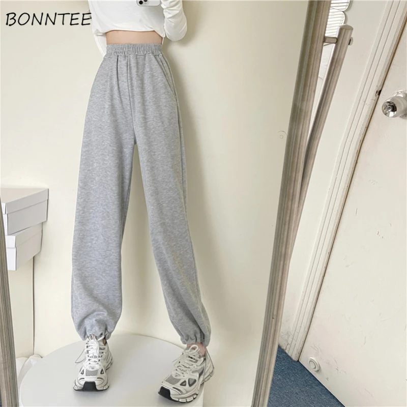 

Pants Women Basic Pure Korean Version Ladies Casual Unisex Student College High Waist Street Style Cool All-match Soft Straight