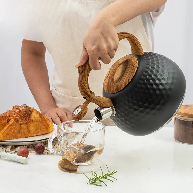 Whistling Kettle 2.8L Black Stainless Steel Teapot For Gas Stove Boiling Induction Cooker