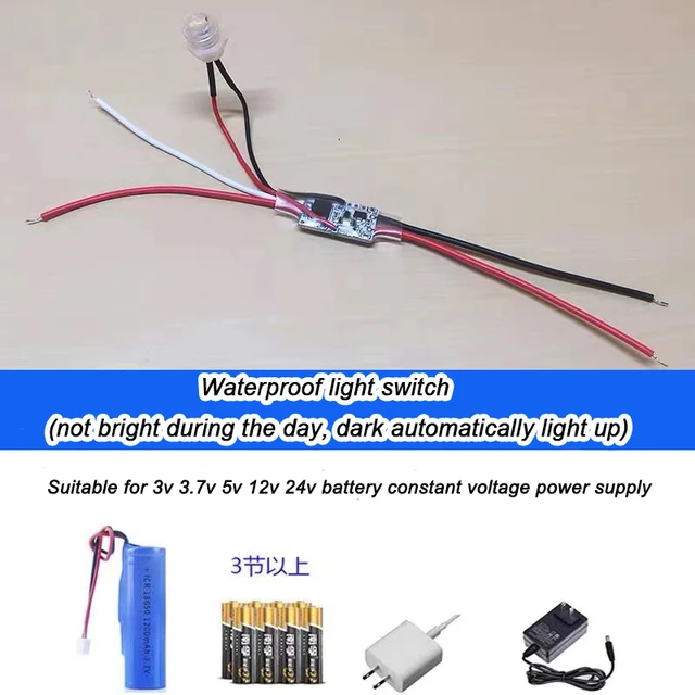 Light Sensor Switch, 5V/12V/24V DC Auto ON/Off Photocell Switch for Outdoor/Indoor Lights, Dusk to Dawn Sensor, Energy-Saving