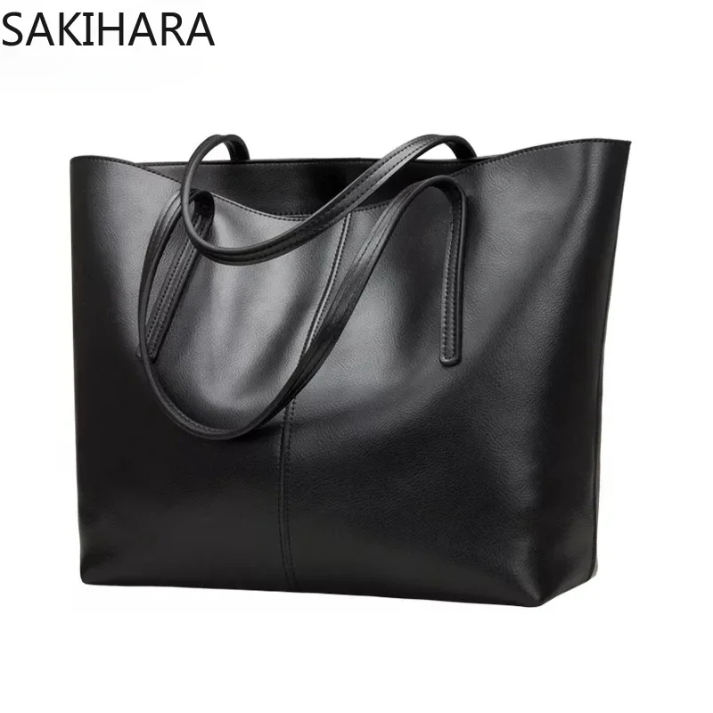 

2023 New Arrive Solid Color Cow Leather Large Capacity Tote Bags for Women Casual All Match Kpop Soft Teenager Bolsos Para Mujer