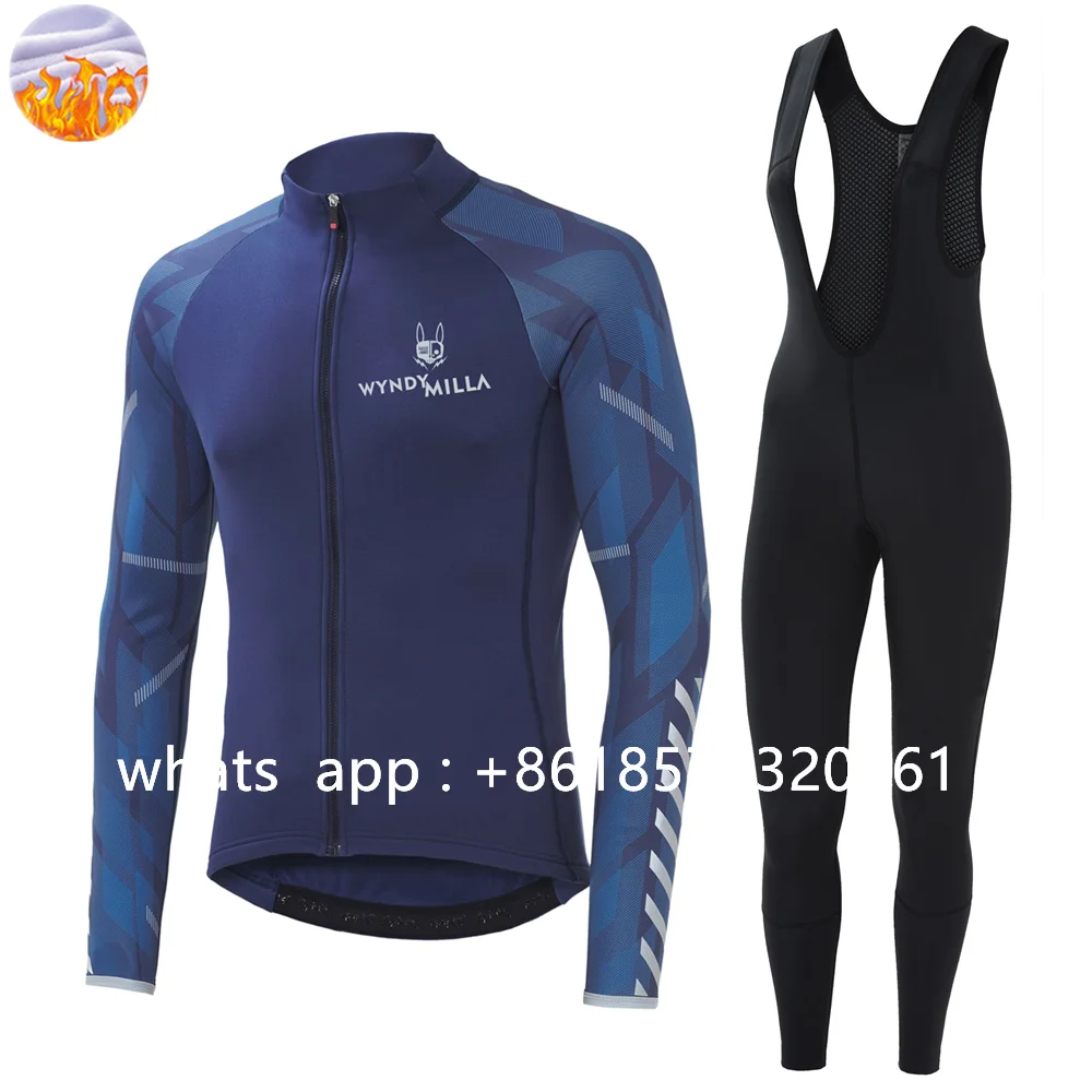Men's Winter Cycling Jacket Long Sleeve Thermal Fleece Suspender Trousers Set Ciclismo Hombre Outdoor Bike Mtb Light Clothing