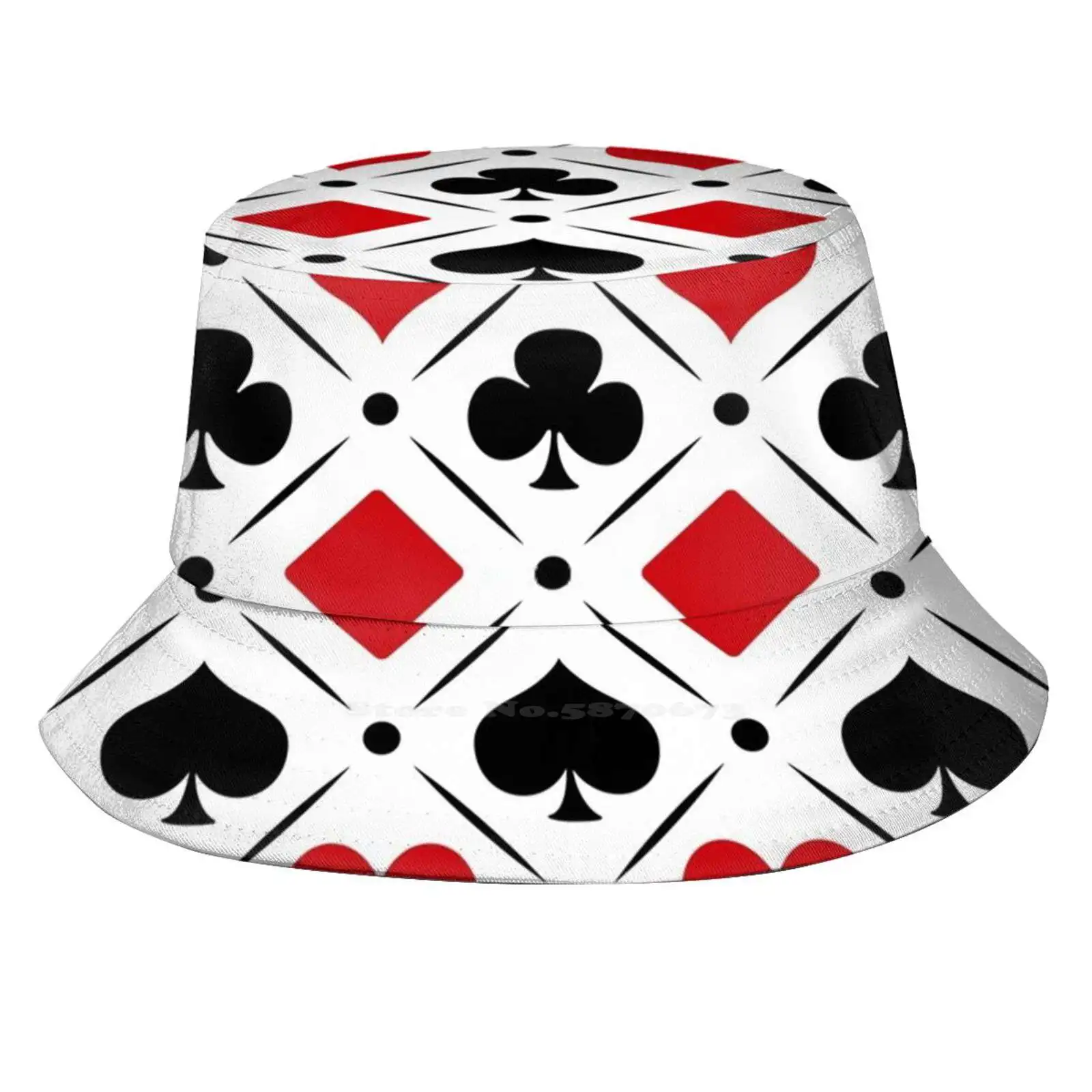 

Playing Card Suits Print Bucket Hats Sun Cap Playing Suits Four Suits Game Casino Poker Winner Stripes Dots Rhombus Geometry