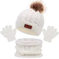 1-5Y Autumn Winter Children Baby Knit Gloves Hat Scarf 3pcs Suit Outdoor Windproof Warm Kids Muffler Hats and Caps for Boy Girl 2