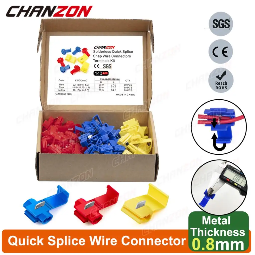 140Pcs Quick Splice Disconnect Wire Connectors Kit Terminale Del Cavo Del Giunto Senza Saldatura Collegamento Del Cavo Elettrico 22-10 Awg Gauge