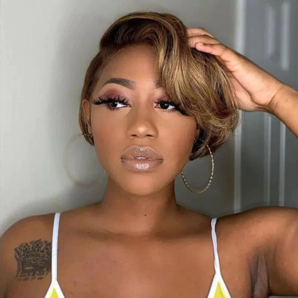 Human Hair Wig Short Pixie Cut Wig T Part 13*4*1 Lace Front Human Hair Natural Hairline With Baby