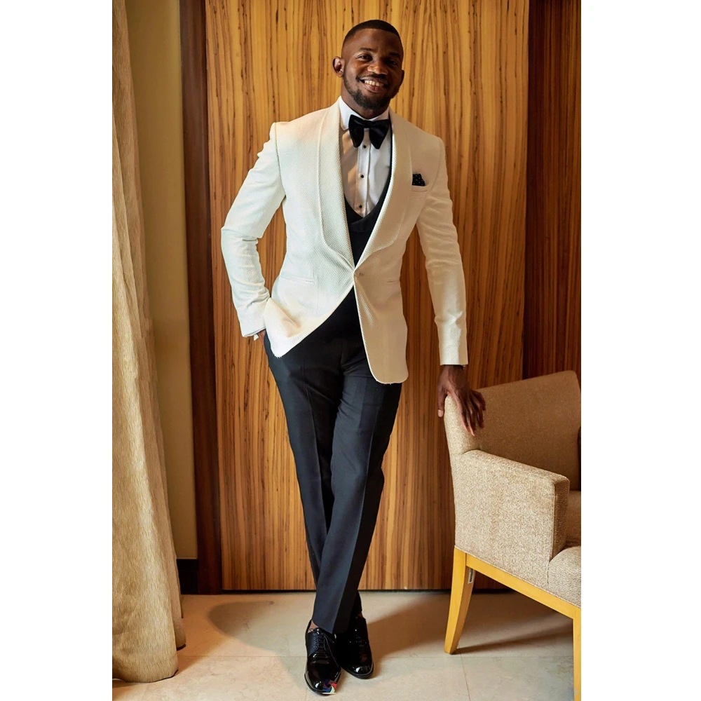 

Новый мужской костюм из 2 предметов, Модный высококачественный блейзер с отложным воротником и шалью, элегантные мужские костюмы для жениха и свадьбы, жакет и брюки из 2 предметов