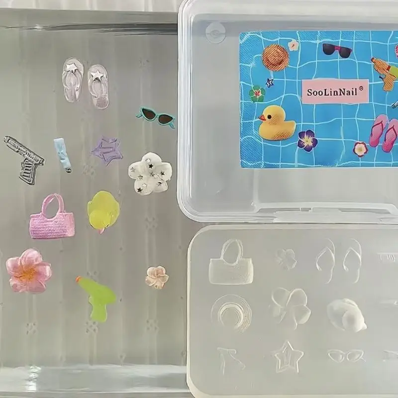 3D DIY 아트 장식을위한 편리한 투명 매니큐어 템플릿 실리콘 금형 꽃 모자 슬리퍼 디자인 네일 쥬얼리 공예