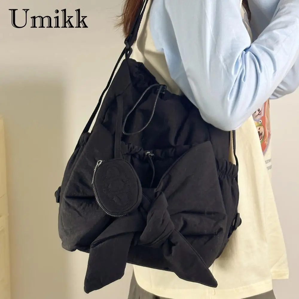 Women Mommy Maternity Backpack Large Capacity Bow Drawstring Backpack Solid Color Daily Tote Handbag Ladies Travel Backpack 4